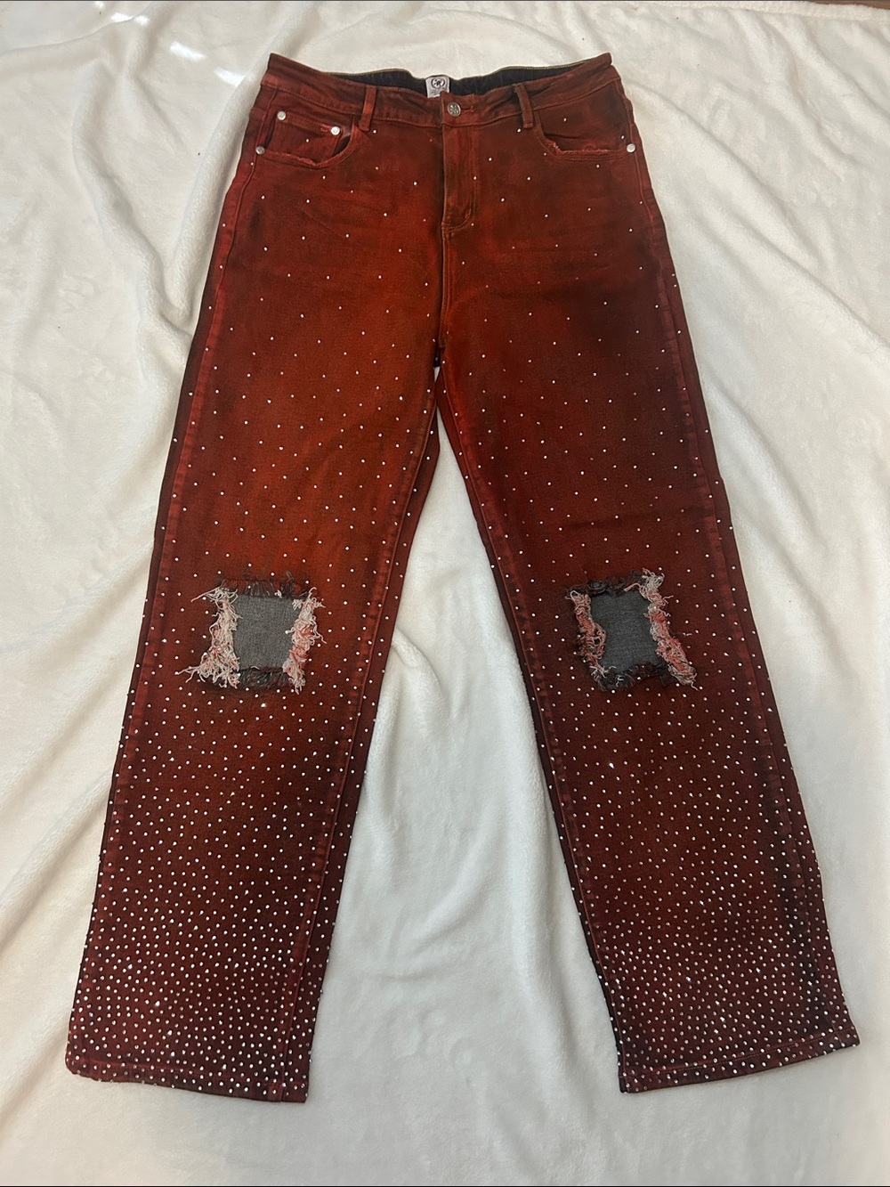Men’s Studded Straight Leg Jeans in Red
